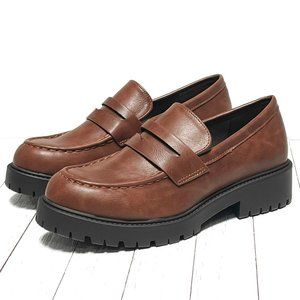 New Tan Platform Slip On Chunky Penny Loafers